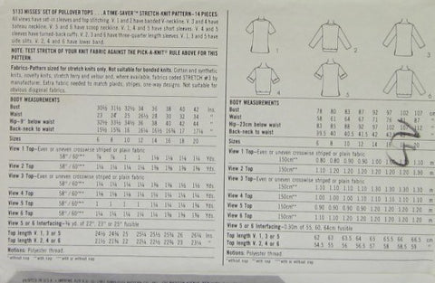 MISSES SET OF PULLOVER TOPS.....A TIME-SAVER STRETCH-KINT