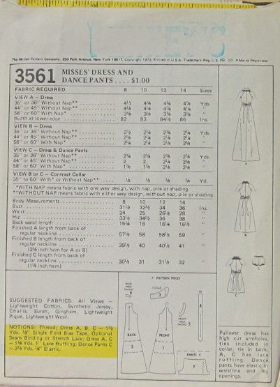 MISSES' DRESS AND DANCE PANTS
