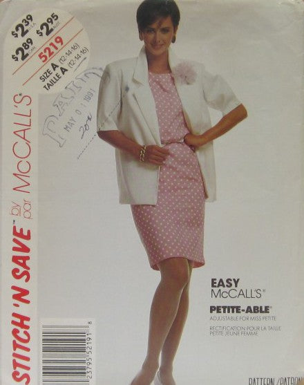 MISSES' UNLINED JACKET AND DRESS