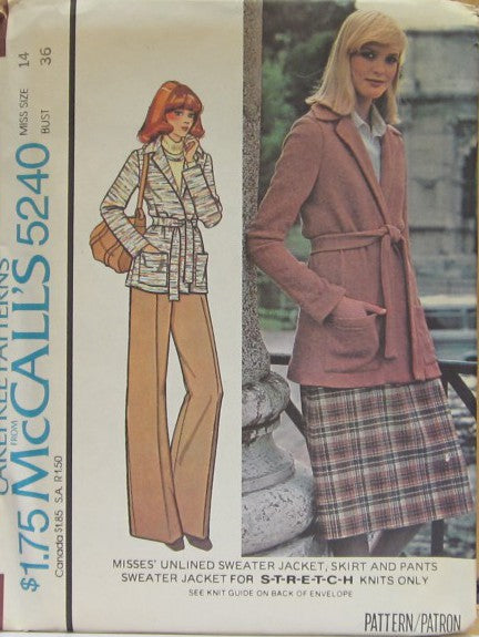 MISSES' UNLINED SWEATER JACKET, SKIRT AND PANTS SWEATER JACKET FOR