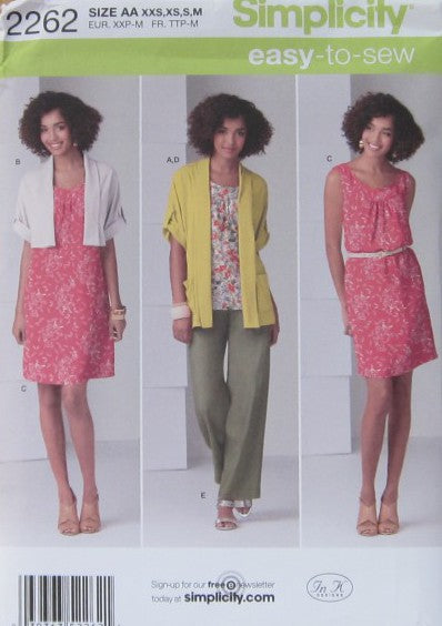 MISSES PULLOVER DRESS OR TUNIC PULL ON PANTS AND KNIT CARDIGAN
