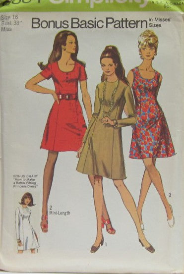 MISSES' BONUS BASIC PRINCESS DRESS WITH TWO NECKLINES IN TWO LEN