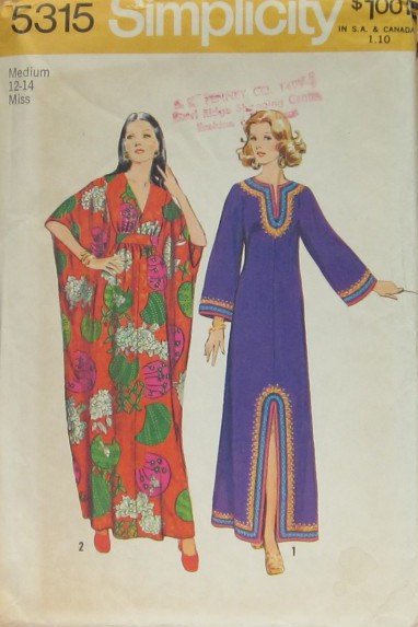 MISSES' CAFTANS --VIEW 1 IS SMALL, MEDIUM, LARGE...VIEW 2 IS ONE SIZE