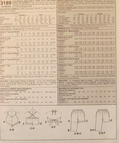 CHIDRENS AND GIRLS TOPS, PULL-ON CAPRI PANTS, OR SHORTS