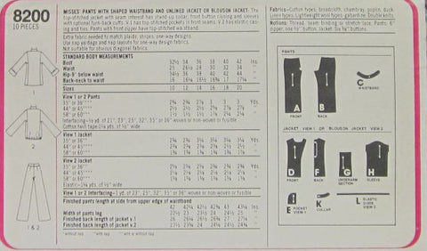 MISSES PANTS AND JACKET OR BLOUSON JACKET