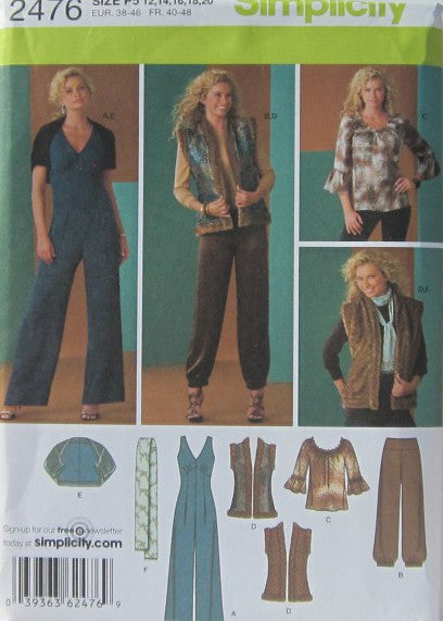 MISSES JUMPSUIT PANTS TOP VEST SHRUG AND SCARF