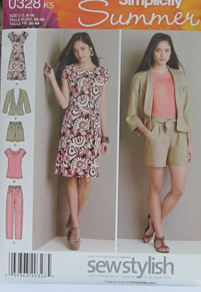 MISSES PANTS OR SHORTS JACKET AND  DRESS OR TOP AND TIE BELT