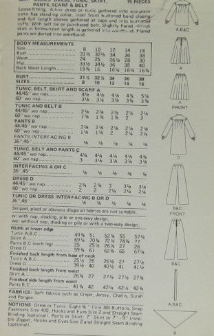 MISSES DRESS TUNIC SKIRT PANTS SCARF AND BELT