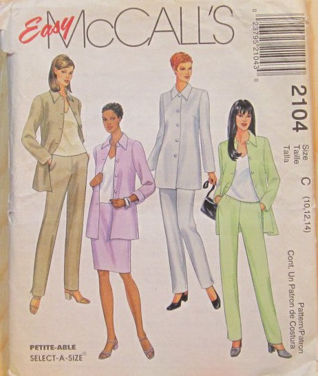 MISSES' UNLINED JACKET, TOP, PANTS AND SKIRT