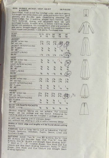 MISSES JACKET VEST SKIRT AND PANTS