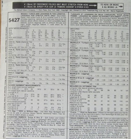 MISSES' TUNICS AND LEGGINGS IN TWO LENGTHS-LEGGINGS FOR