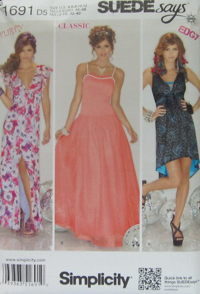 MISSES' DRESS IN TWO LENGTHS WITH BODICE VARIATIONS SUEDE