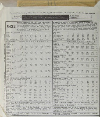 MISSES' DRESSES OR TOPS AND LEGGINGS-LEGGINGS TWO WAY
