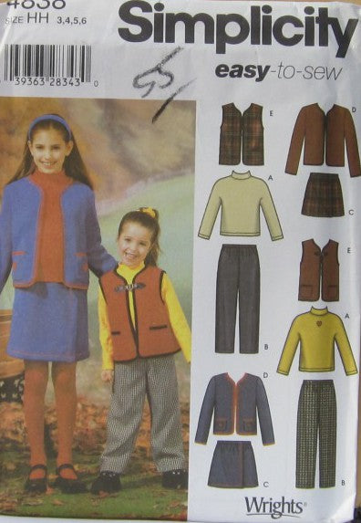 CHILDS AND GIRLS PANTS SKIRT JACKET OR VEST AND KNIT TOP
