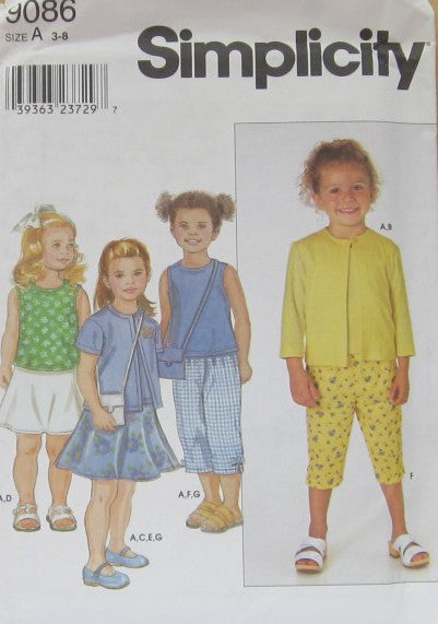 CHILD'S SKIRT, PANTS, PURSE AND KNIT TOP AND CARDIGAN