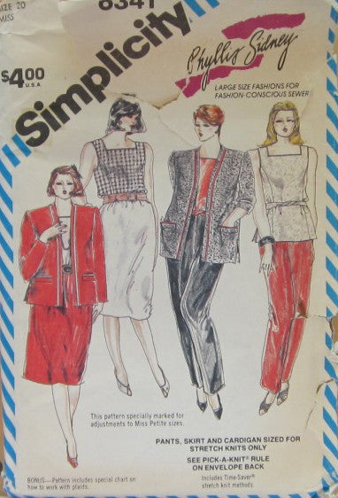 MISSES' PULL-ON PANTS, SKIRT, PULLOVER TOP AND LINED CARDIGAN
