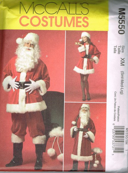 MISSES' AND MEN'S SANTA COSTUMES AND BAG
