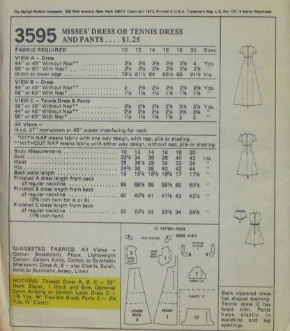 MISSES DRESS OR TENNIS DRESS AND PANTS