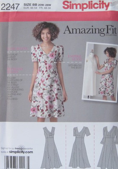 MISSES/WOMENS DRESS WITH INDIVIDUAL PATTERN PIECES FOR CUP SIZE