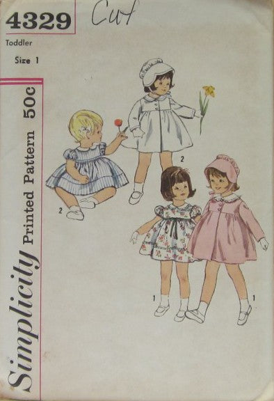 TODDLERS' DRESS AND COAT WITH DETACHABLE COLLAR AND HAT (CUT)