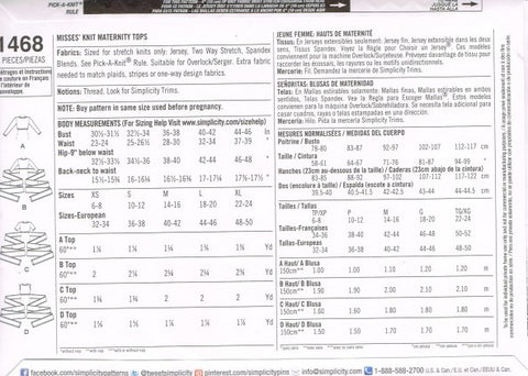 MISSES' KNIT MATERNITY TOP SIZED FOR STRETCH KNITS ONLY