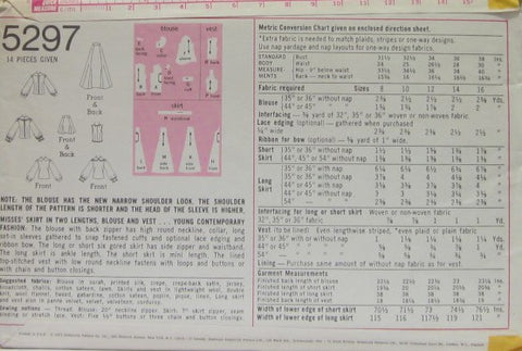 MISSES' SKIRT IN TWO LENGTHS, BLOUSE AND VEST