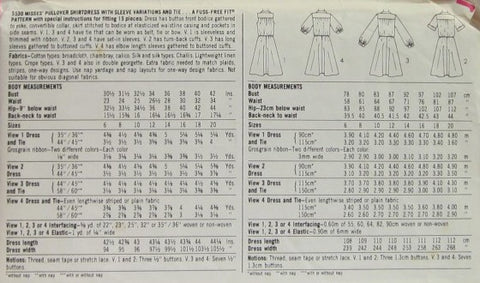 MISSES' PULLOVER SHIRT-DRESS WITH SLEEVE VARIATIONS AND TIE