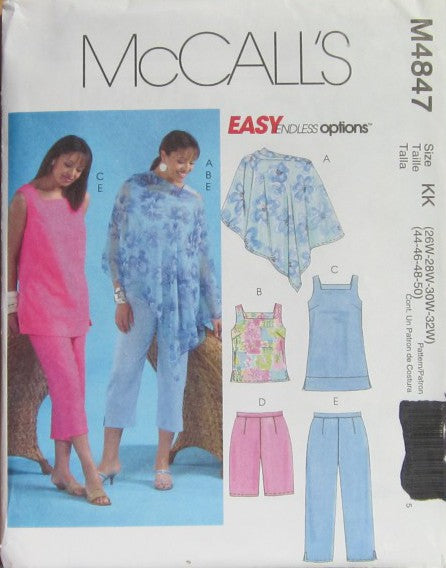 WOMEN'S PONCHO, TOP, TUNIC, SHORTS AND CAPRI PANTS