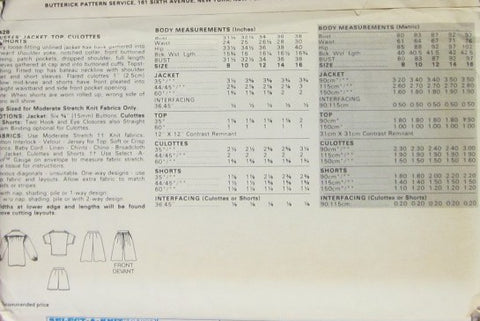 MISSES' JACKET, TOP, CULOTTES AND SHORTS