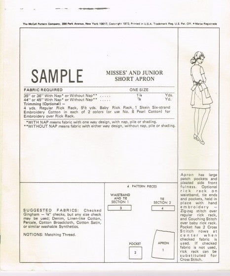MISSES' AND JUNIOR SHORT APRON