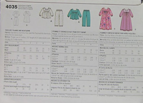 TODDLERS PAJAMAS AND NIGHTGOWN