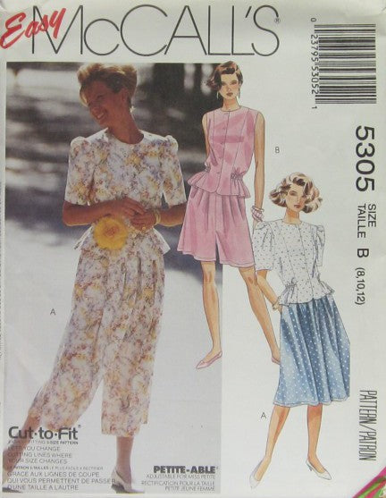 MISSES' TOPS, SKIRT AND SPLIT SKIRT IN TWO LENGTHS