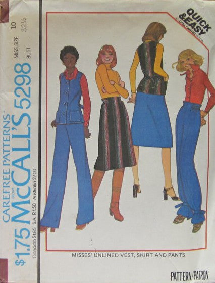 MISSES' UNLINED VEST, SKIRT AND PANTS