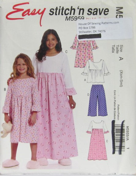 CHILDREN'S AND GIRLS' TOPS, GOWN IN TWO LENGTHS AND PANTS