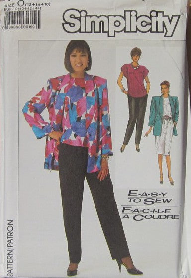 MISSES' TOP, PULL-ON PANTS, SKIRT AND LOOSE-FITTING UNLINED JACKET