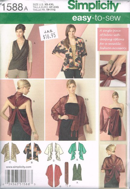 MISSES' KIMONO JACKET WITH FRONT VARIATIONS, WRAP TOP, BELT OR
