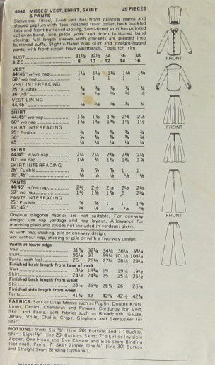 MISSES VEST SHIRT SKIRT AND PANTS