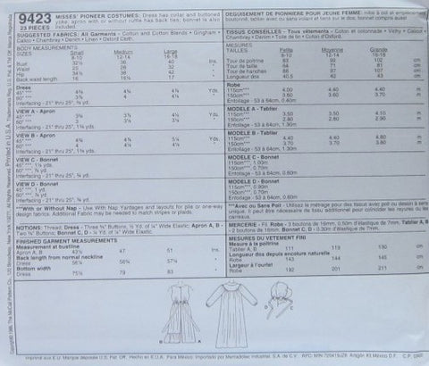 MISSES' PIONEER COSTUMES