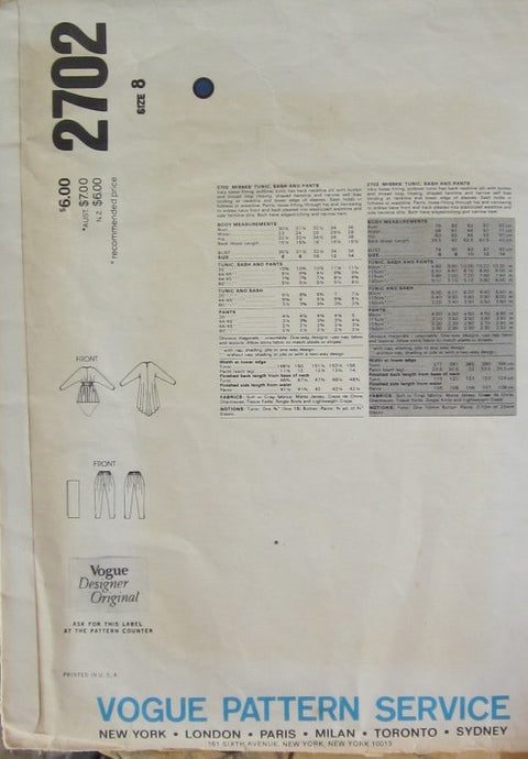 MISSES TUNIC SASH AND PANTS