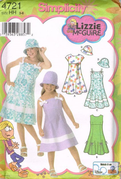 CHILD'S AND GIRLS' DRESS WITH BODICE VARIATIONS AND HAT