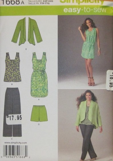 MISSES DRESS OR TUNIC PULL ON PANTS OR SHORTS AND JACKET