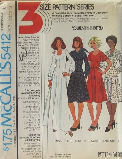 MISSES' DRESS OR TOP, SCARF AND SKIRT
