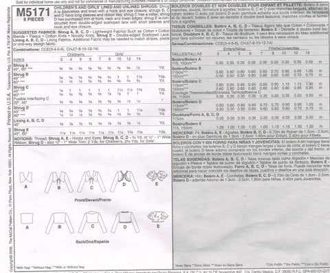 CHILDREN'S AND GIRLS' LINED AND UNLINED SHRUGS