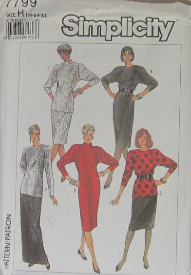 MISSES' PULL-ON SKIRT IN TWO LENGTHS, TOP AND DRESS