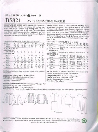 MISSES' JACKET, DRESS, SKIRT AND PANTS