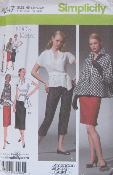 MISSES' CROPPED PANTS, SKIRT IN TWO LENGTHS, TOP, SASH AND LINED