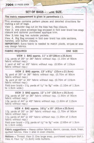 SET OF BAGS--ONE SIZE