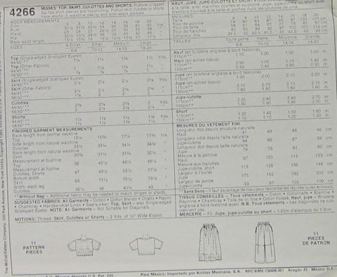 MISSES TOP SKIRT CULOTTES AND SHORTS