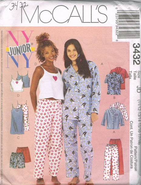 JUNIOR'S PAJAMA TOP, NIGHTGOWN, CAMISOLE AND PULL-ON PANTS OR