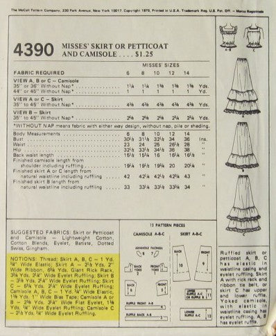 MISSES SKIRT OR PETTICOAT AND CAMISOLE